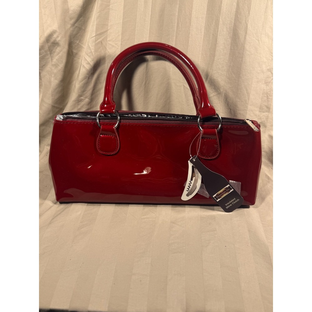 Primeware Insulated Wine Clutch Bag Red Patent Thermal Bottle Carrier NWT